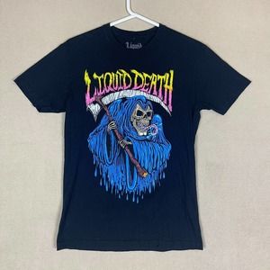 Liquid Death T-Shirt Adult Small Black Graphic Print Short‎ Sleeve Mens